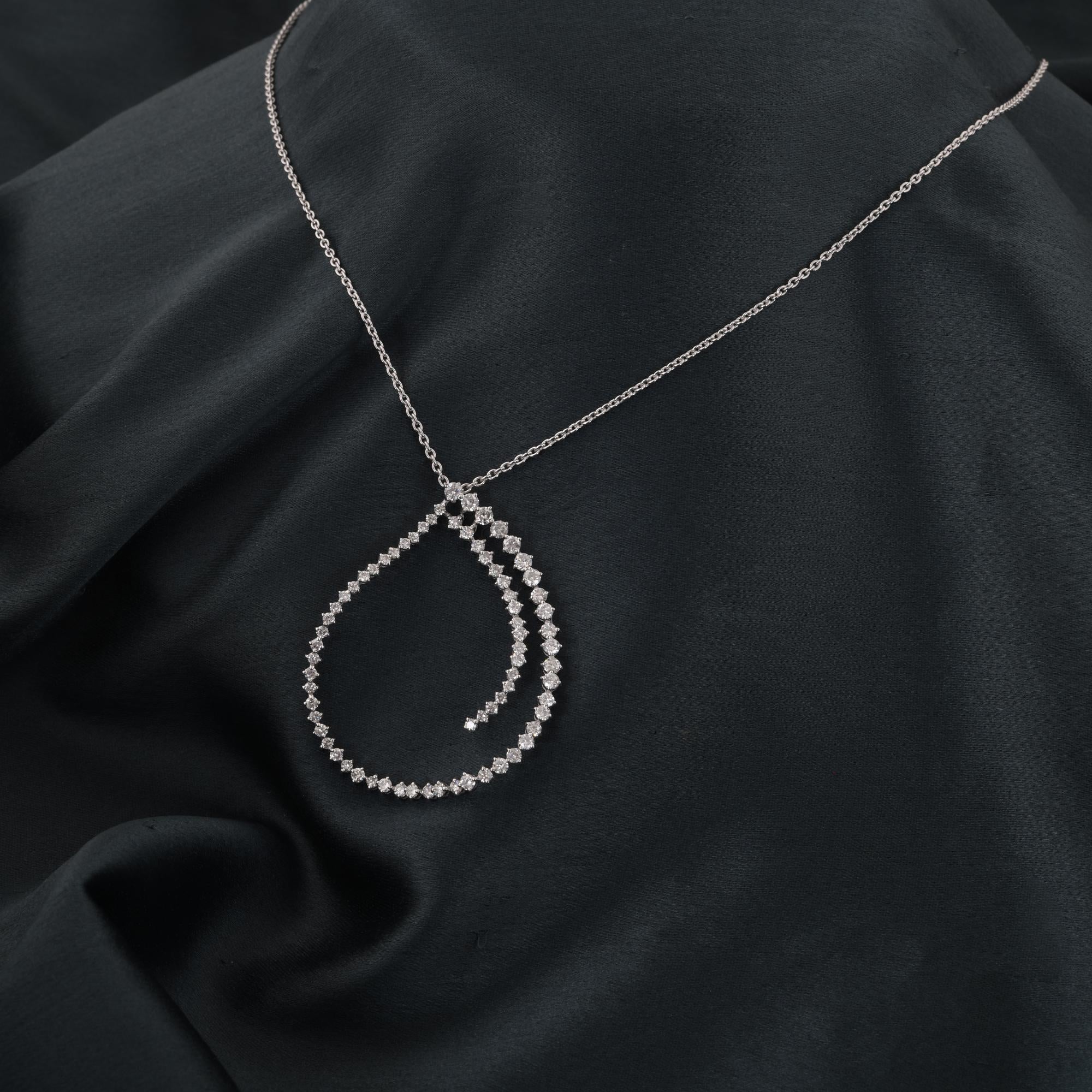 Modern Natural 2 Carat SI Clarity HI Color Diamond Loop Pendant Necklace 14k White Gold For Sale