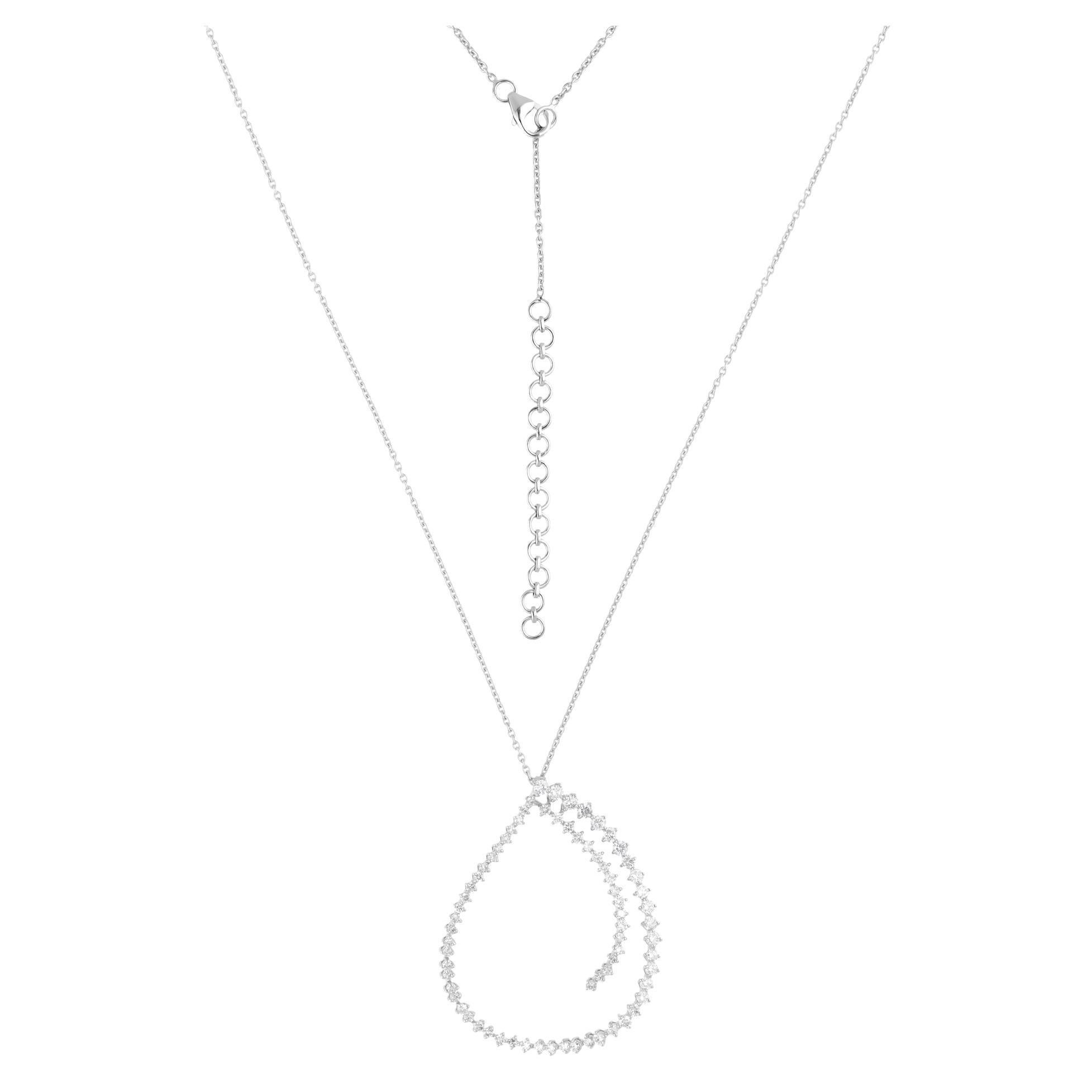 Round Cut Natural 2 Carat SI Clarity HI Color Diamond Loop Pendant Necklace 14k White Gold For Sale