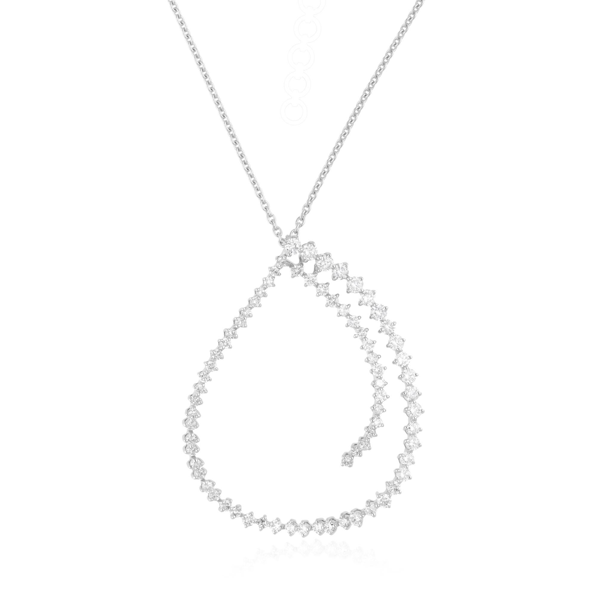 Natural 2 Carat SI Clarity HI Color Diamond Loop Pendant Necklace 14k White Gold In New Condition For Sale In Diera, Dubai