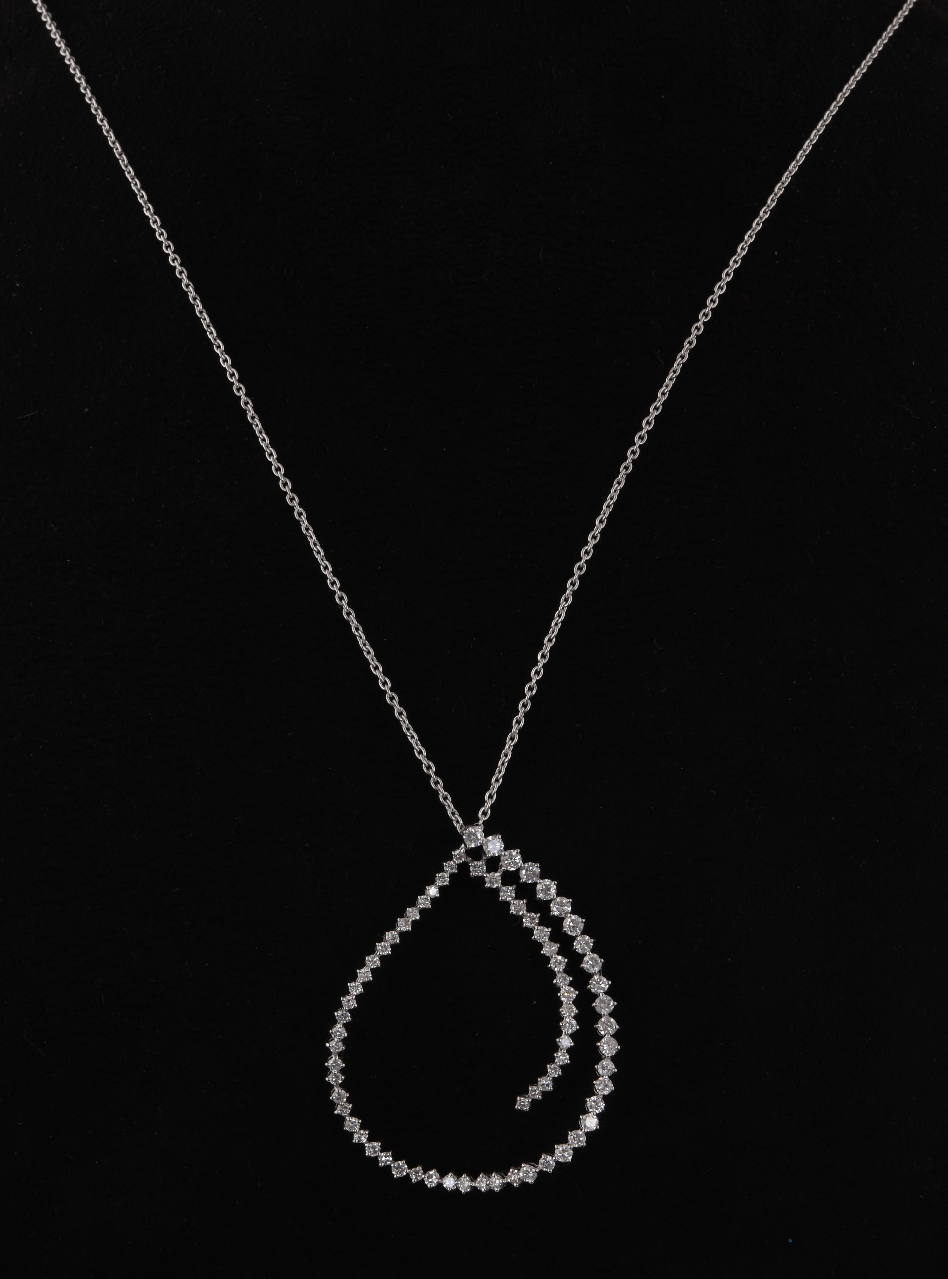 Women's Natural 2 Carat SI Clarity HI Color Diamond Loop Pendant Necklace 14k White Gold For Sale