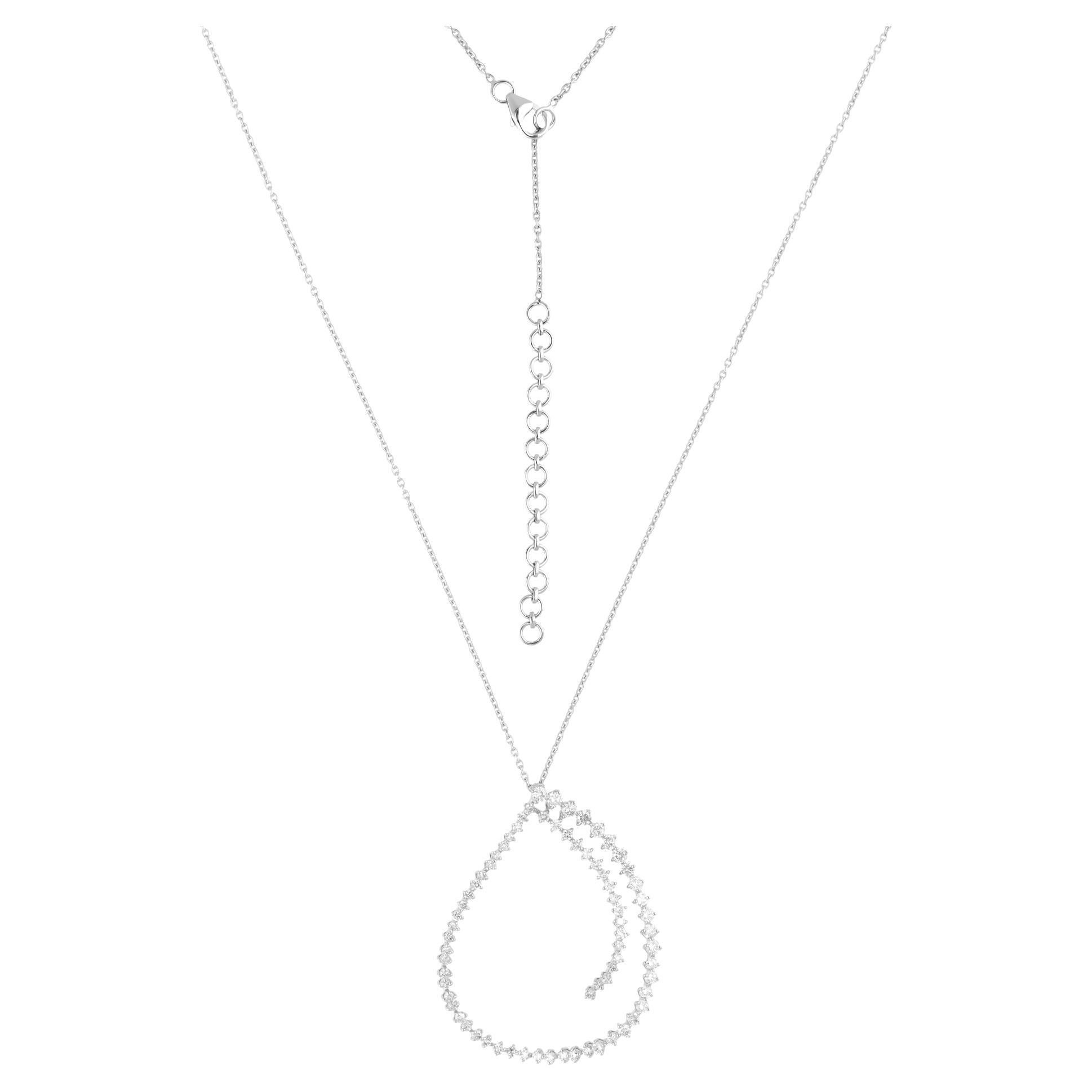 Natural 2 Carat SI Clarity HI Color Diamond Loop Pendant Necklace 14k White Gold