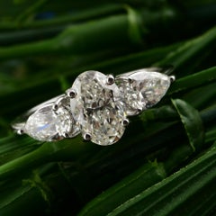 Natural 2 Carat SI Clarity HI Color Oval Pear Diamond Ring 14 Karat White Gold