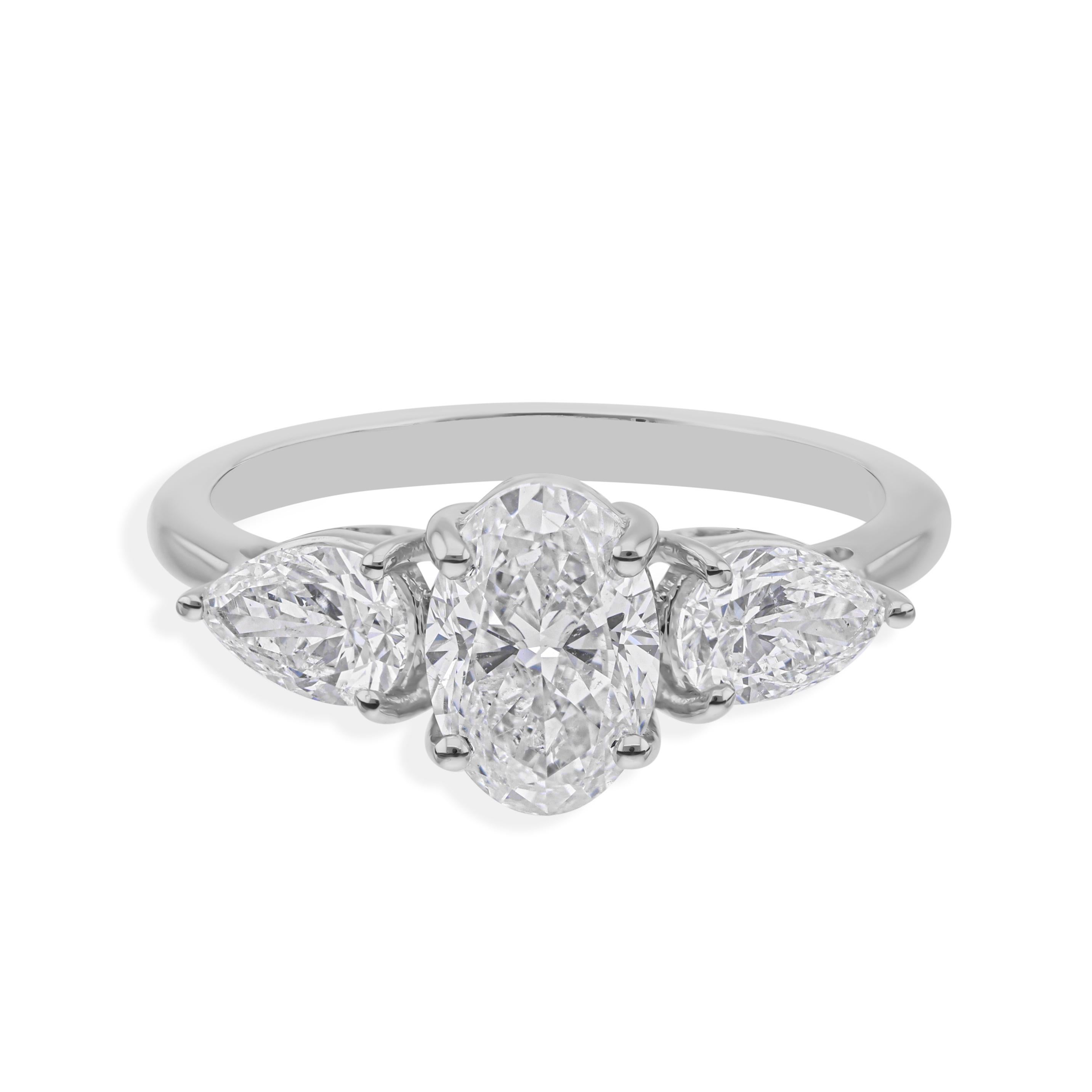 En venta: Anillo de diamantes de pera ovalada de 2 quilates naturales de oro blanco de 14 quilates con claridad SI y color HI  5