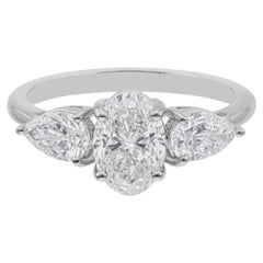 Anillo de diamantes de pera ovalada de 2 quilates naturales de oro blanco de 14 quilates con claridad SI y color HI