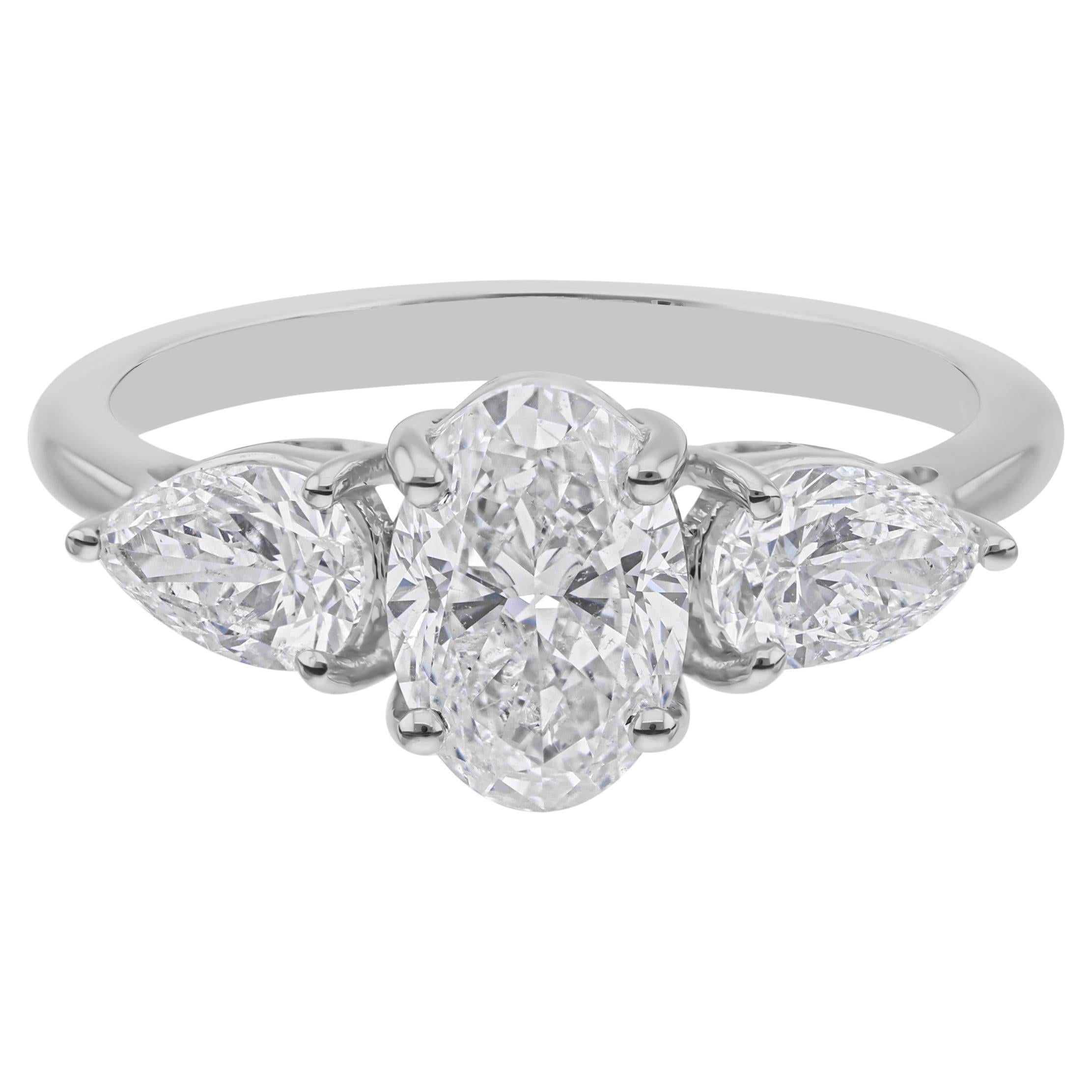 Natural 2 Carat SI Clarity HI Color Oval Pear Diamond Ring 18 Karat White Gold For Sale