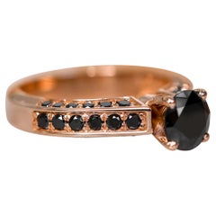 Natürlicher 2 Karat runder schwarzer Diamant Art Deco 14k Roségold Diamantring