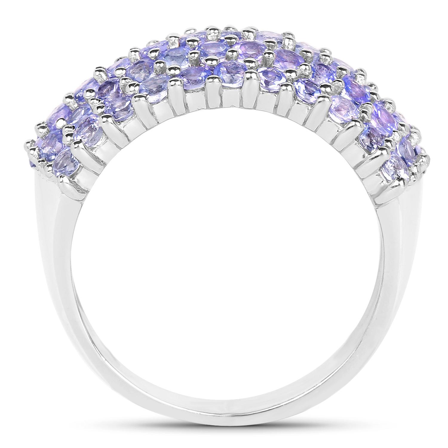 Tanzanite Cluster Ring 2.05 Carats Rhodium Plated Sterling Silver In Excellent Condition For Sale In Laguna Niguel, CA