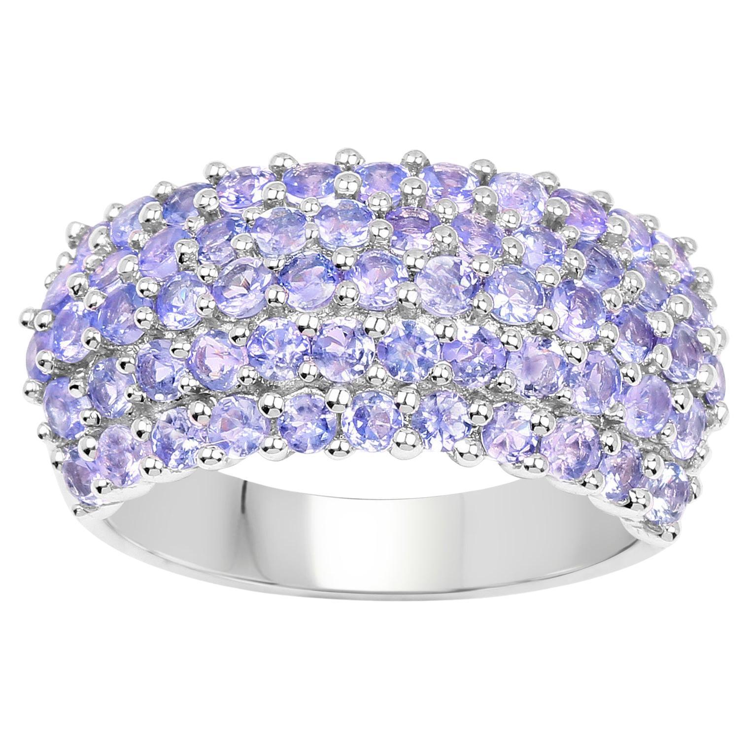 Tanzanite Cluster Ring 2.05 Carats Rhodium Plated Sterling Silver For Sale