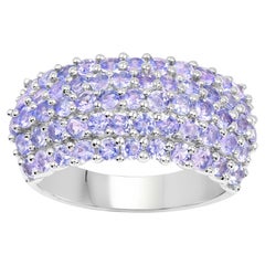 Tanzanite Cluster Ring 2.05 Carats Rhodium Plated Sterling Silver