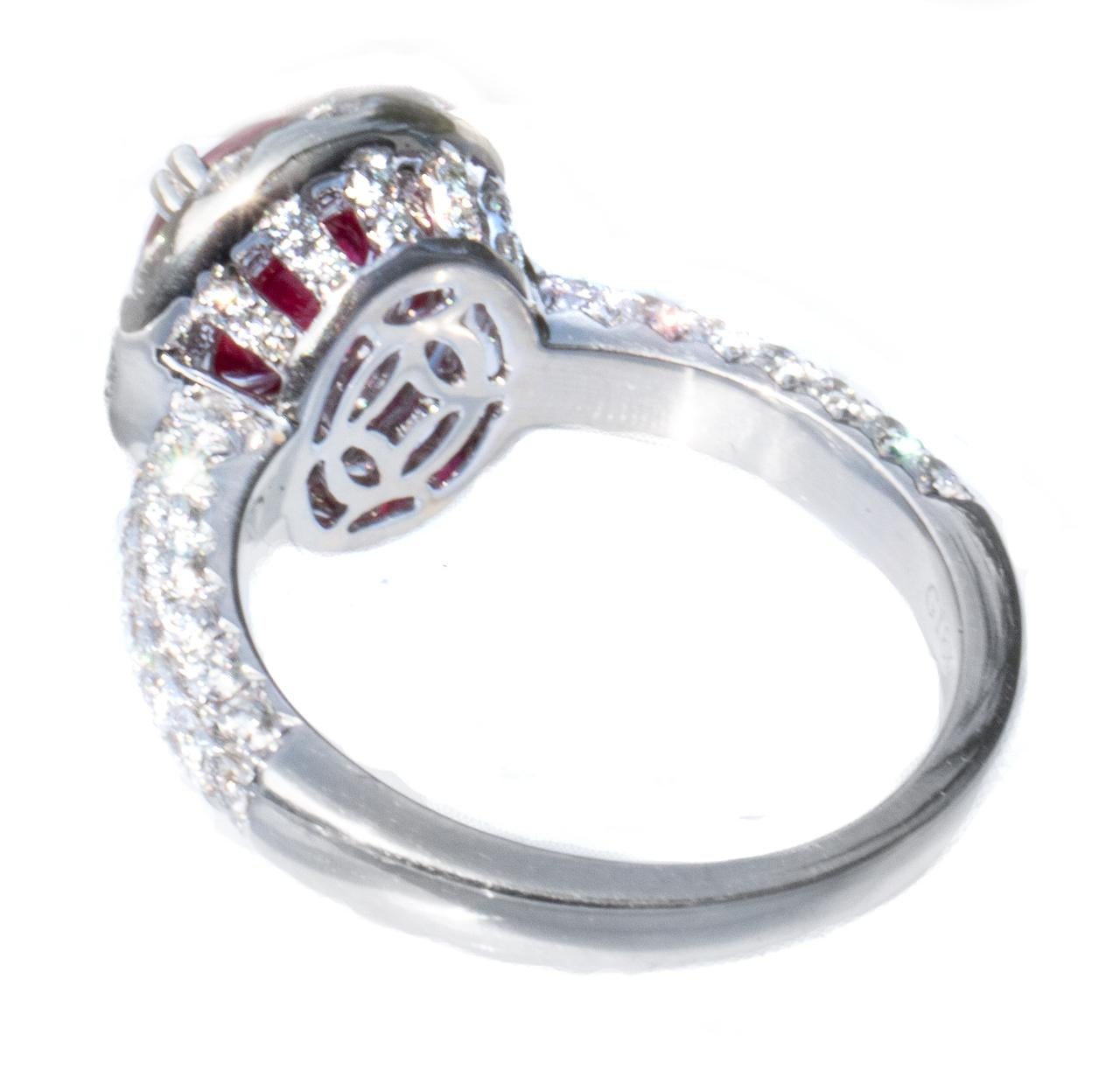 Oval Cut Natural 2 ct Unheated Ruby & Diamond Ring For Sale