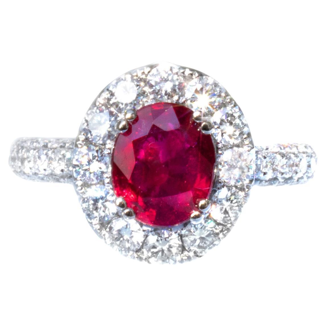 Natural 2 ct Unheated Ruby & Diamond Ring For Sale