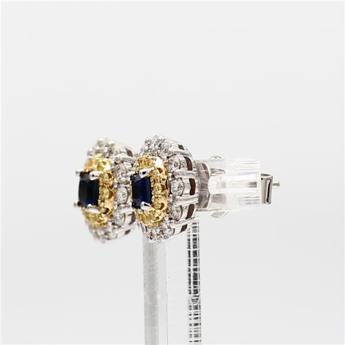 Contemporary Natural Blue Round Sapphire and Diamond 1.05 Carat TW Gold Stud Earrings For Sale