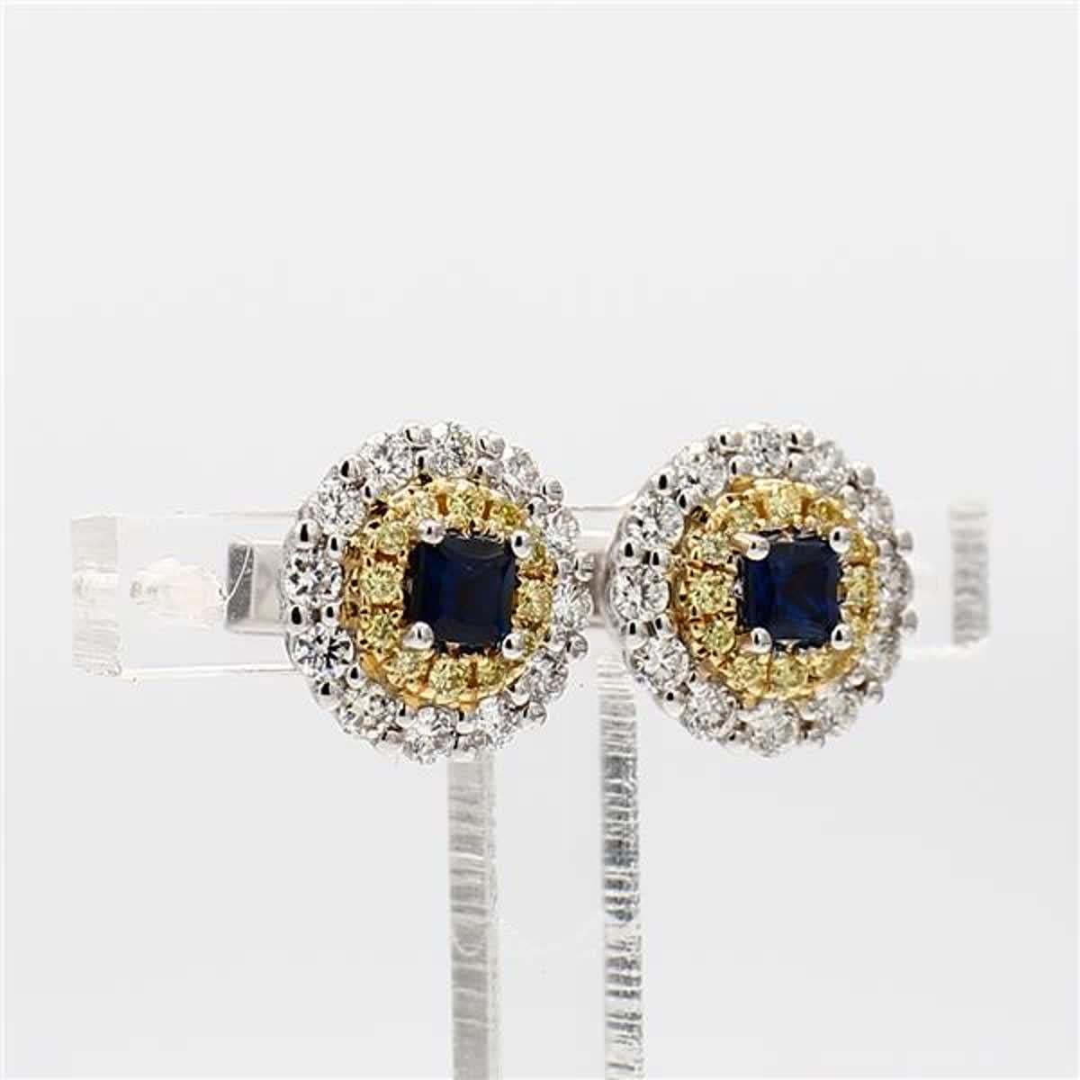 Natural Blue Round Sapphire and Diamond 1.05 Carat TW Gold Stud Earrings For Sale 1