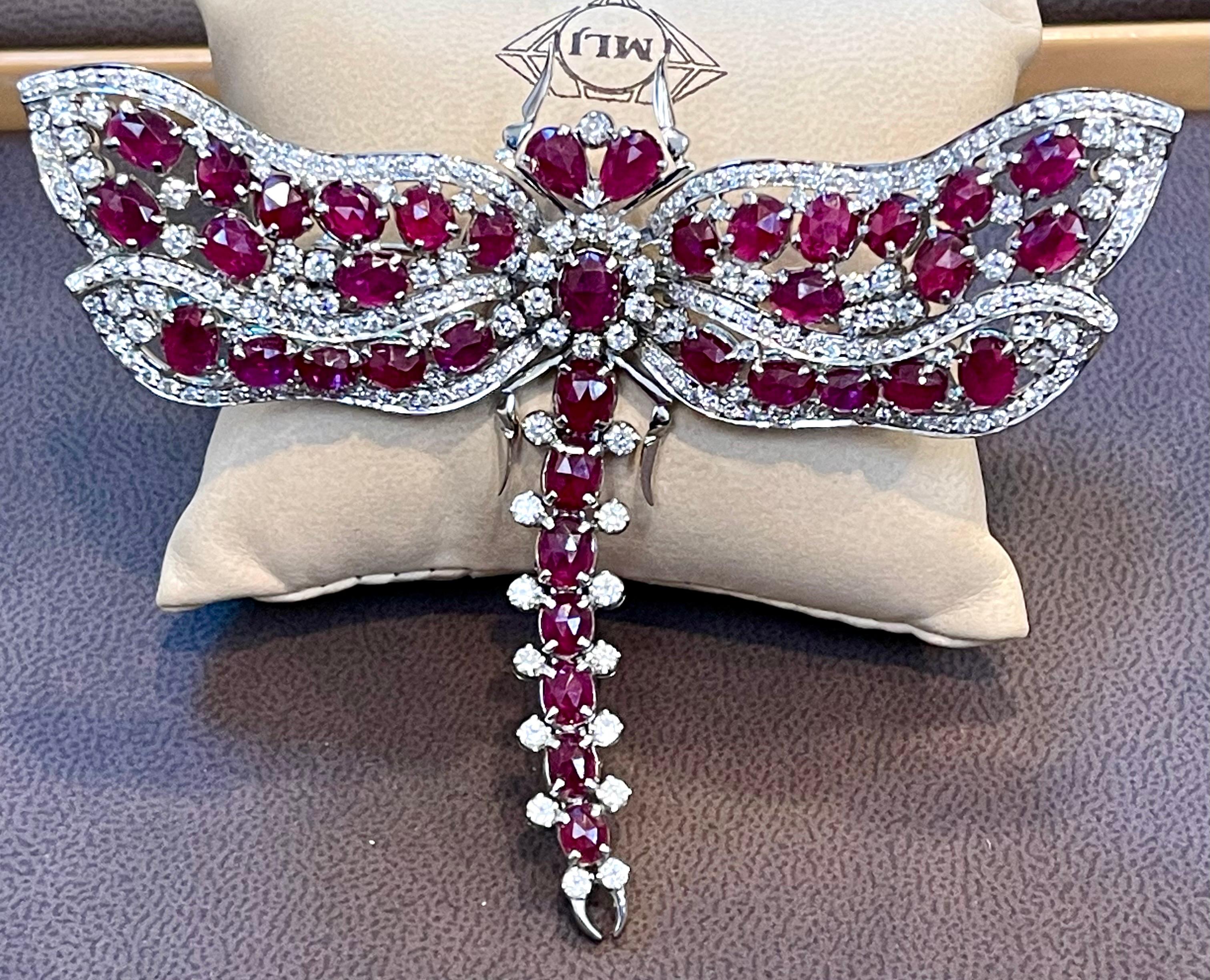 Burma Ruby and Diamond Brooch , Vintage 
Natural 20 Ct Burma Ruby & 10 Ct Diamond Butterfly 18 Kt White Gold Pin Vintage
Beautiful color of Burma ruby 
This Gorgeous Pin is made out of 18 Karat White gold . 
superior quality of diamonds , all VS