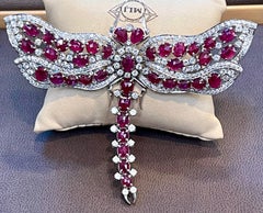 Natural 20 Ct Burma Ruby & 10 Ct Diamond Butterfly 18 Kt White Gold Pin/Brooch