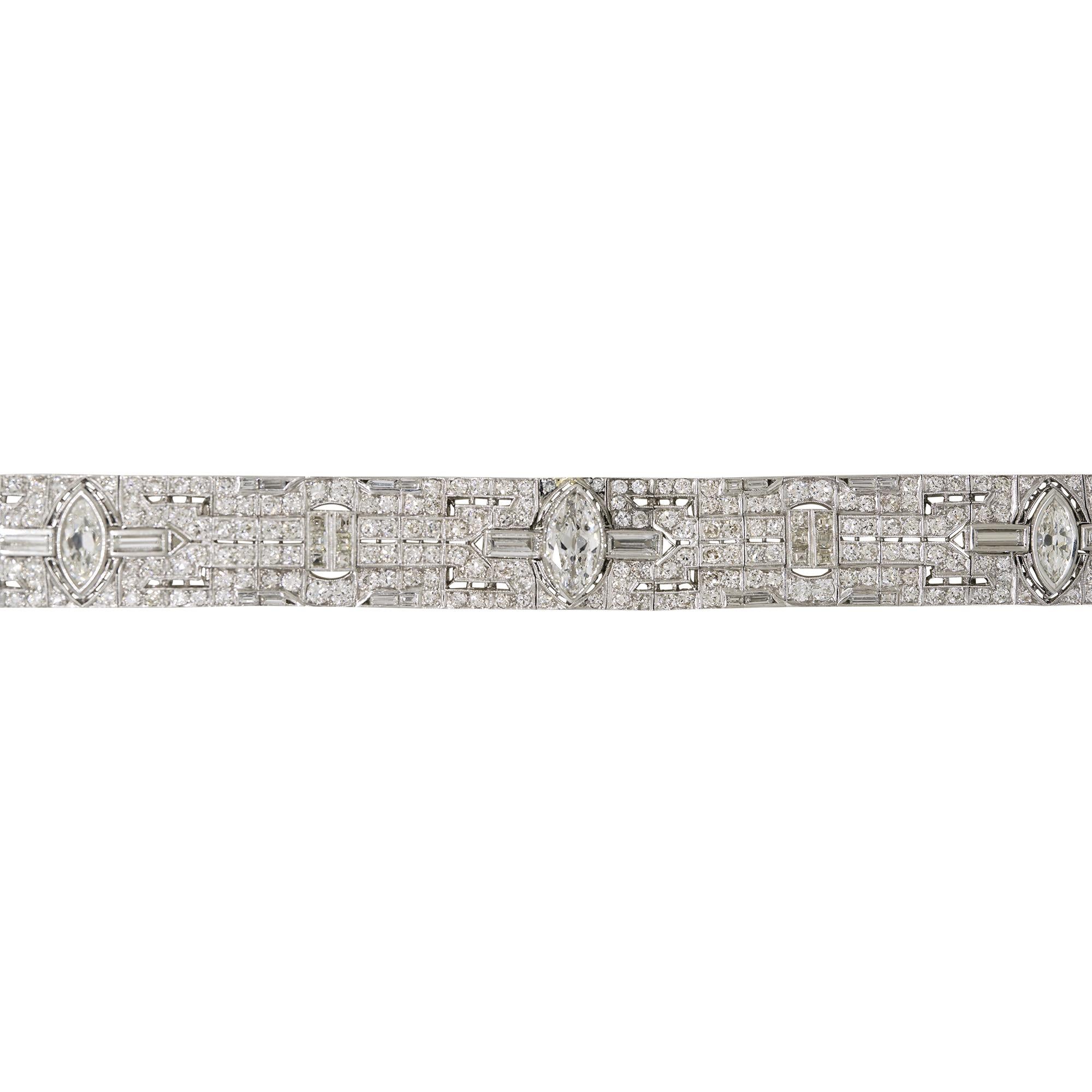 Round Cut Natural 20.0 Carat Diamond Art-Deco Style Platinum Bracelet In Stock For Sale