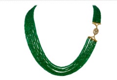 Natural 200 Carat Emerald & Diamond Necklace in 18 Karat Yellow Gold