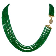 Natural 200 Carat Emerald & Diamond Necklace in 18 Karat Yellow Gold