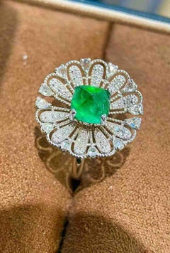 Nature 2.00 Ct Sugarloaf Cabochon Emerald Ring in Gold