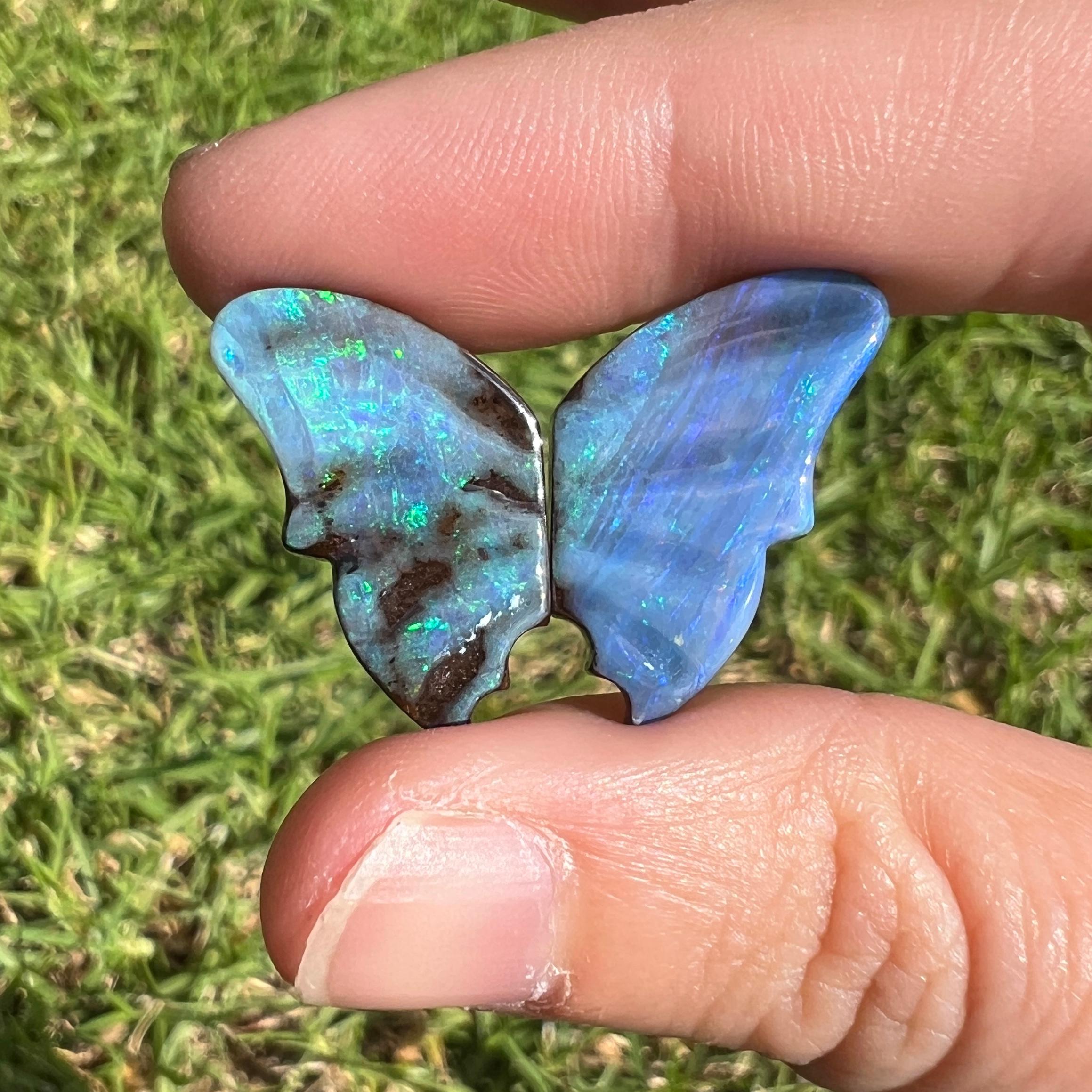 This beautiful 20.08 Ct Australian boulder opal was mined by Sue Cooper at her Yaraka opal mine in western Queensland, Australia in 2024. Sue processed the rough boulder opal herself and handed on to expert carver to transform into an extraordinary