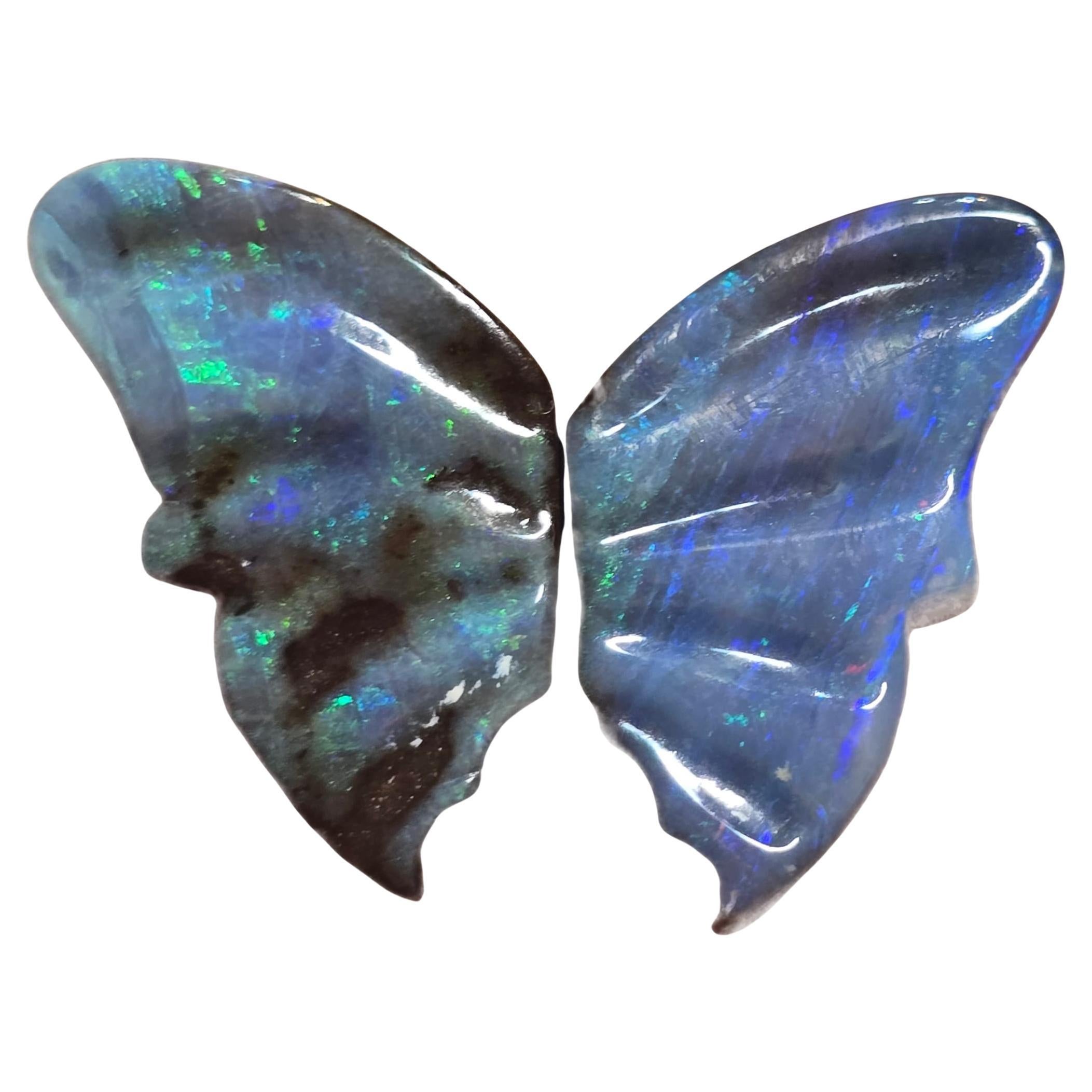 Natural 20.08 Ct Carved Boulder Opal Butterfly Wings mined by Sue Cooper