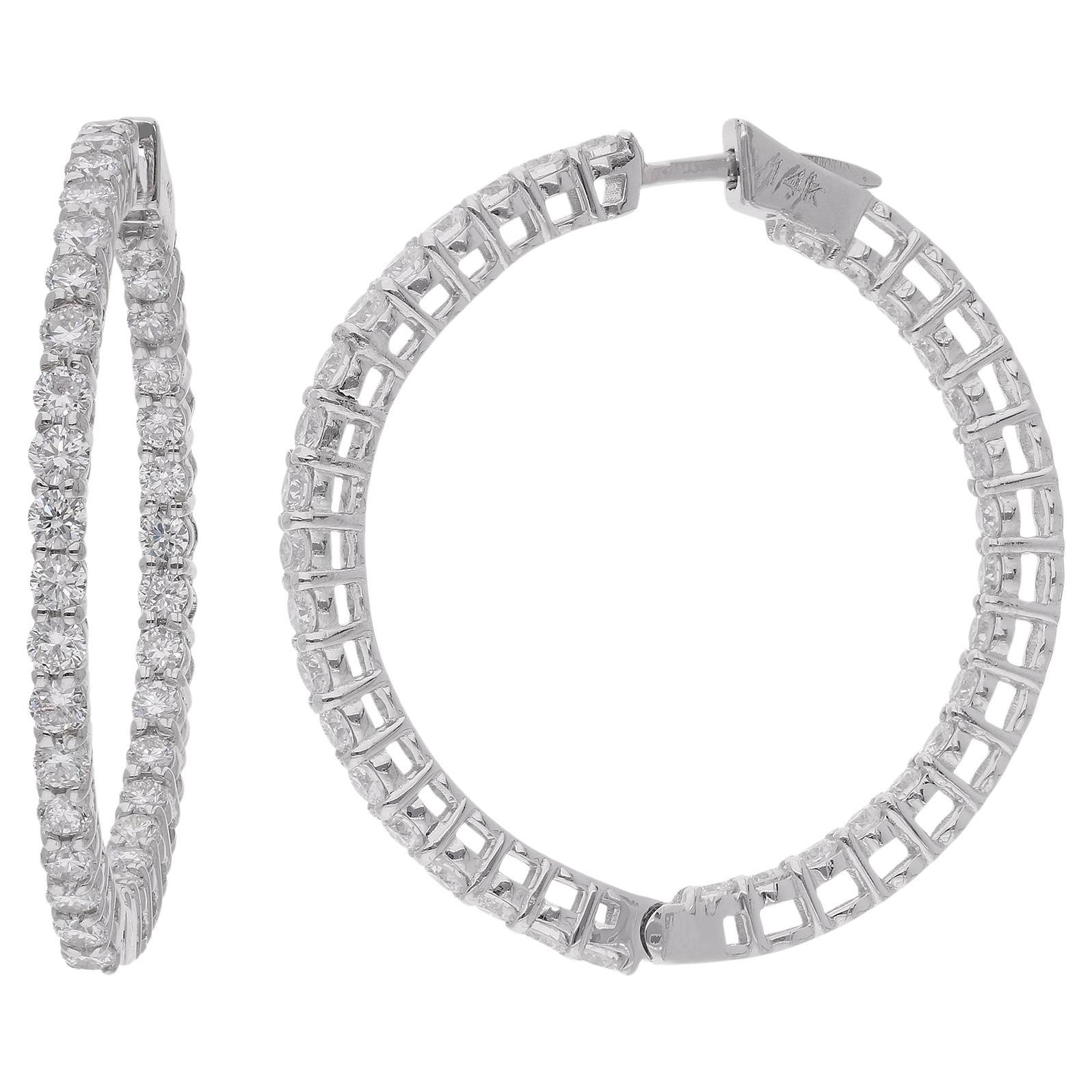 Natural 2.01 Carat Round Diamond Hoop Earrings 14 Karat White Gold Fine Jewelry