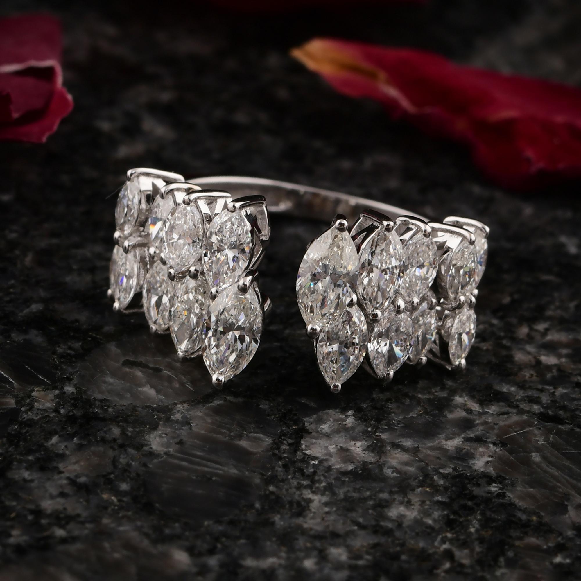 Marquise Cut Natural 2.01 Carat SI/H Marquise Diamond Cuff Ring 14 Karat White Gold Jewelry For Sale
