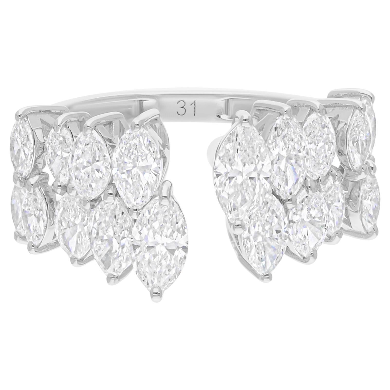 Natural 2.01 Carat SI/H Marquise Diamond Cuff Ring 14 Karat White Gold Jewelry
