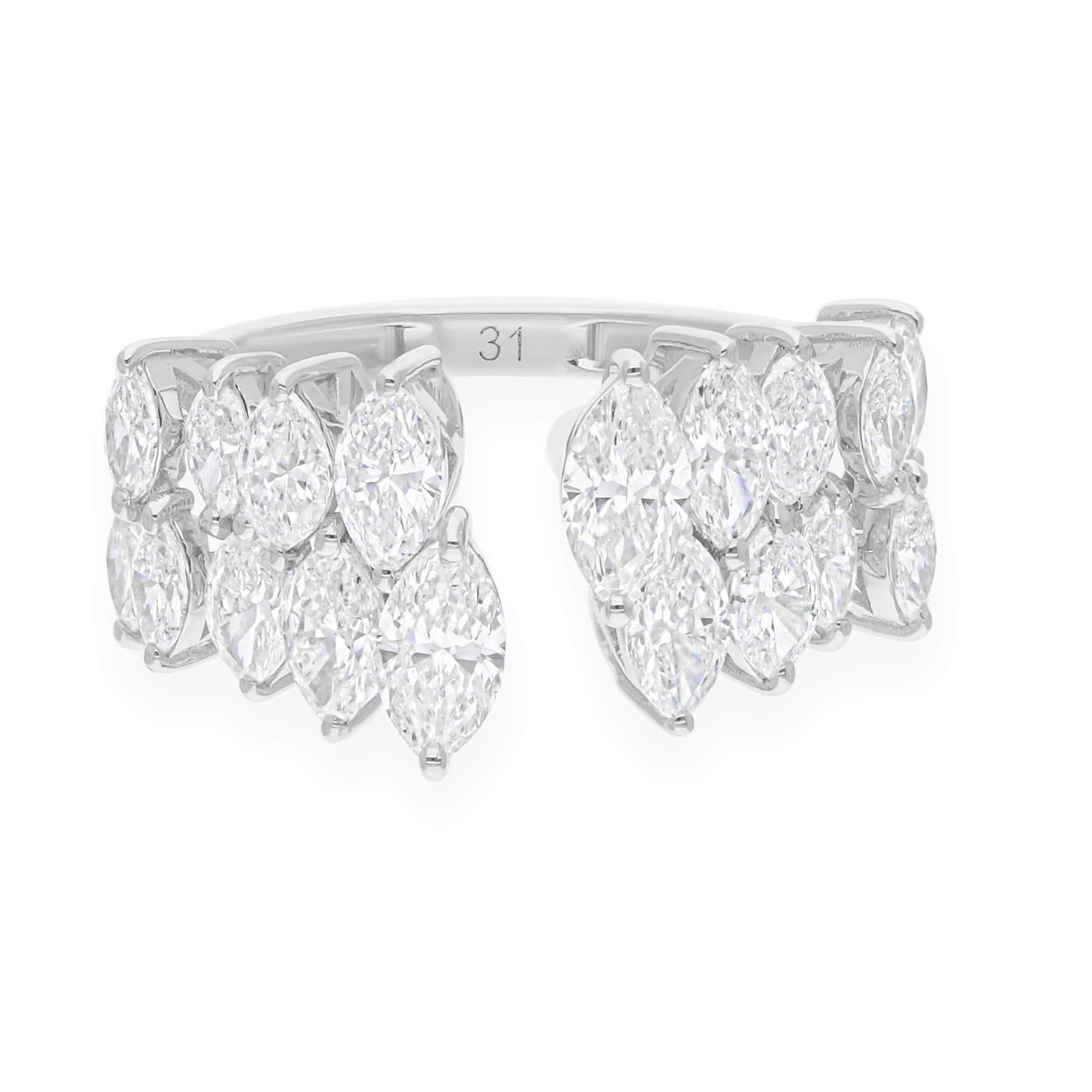 Manschettenarmbandring 14 Karat Weißgold mit natürlichem 2,01 Karat SI/H Marquise-Diamant im Angebot