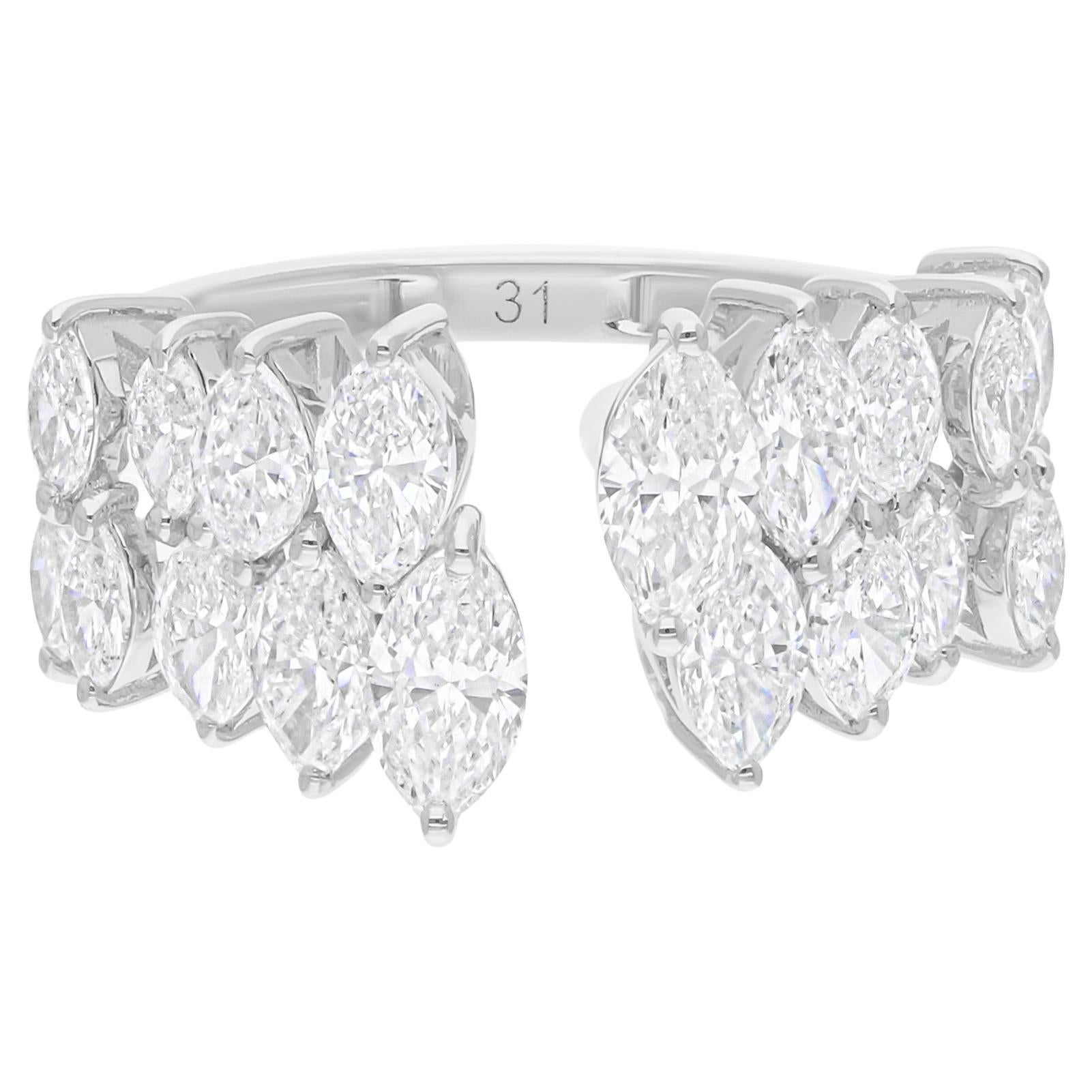 Manschettenarmbandring aus 18 Karat Weißgold mit natürlichem 2,01 Karat SI/H Marquise-Diamant