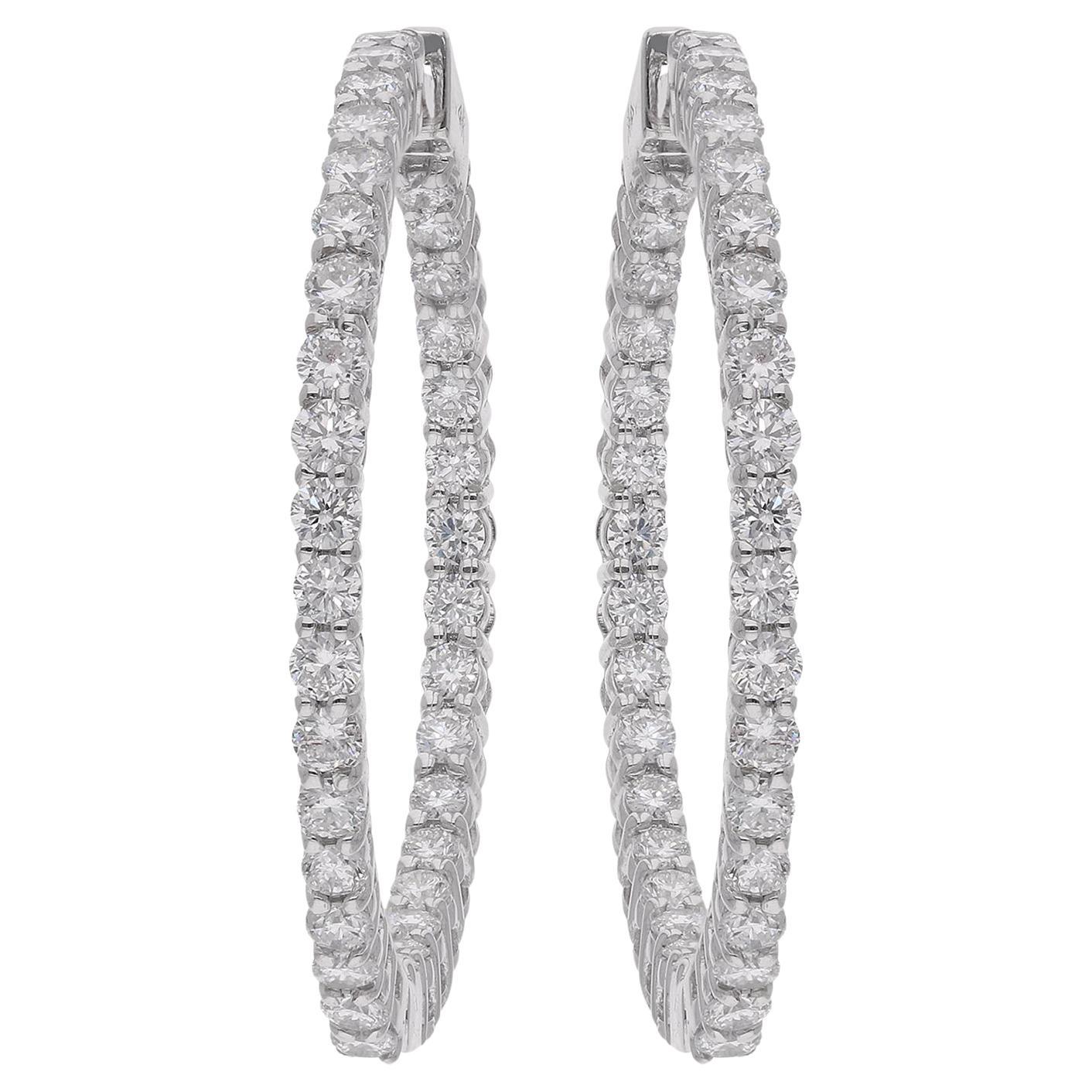 Natural 2.01Ct Round Cut Diamond Hoop Earrings 14K White Gold Tutte le tariffe pagate in vendita