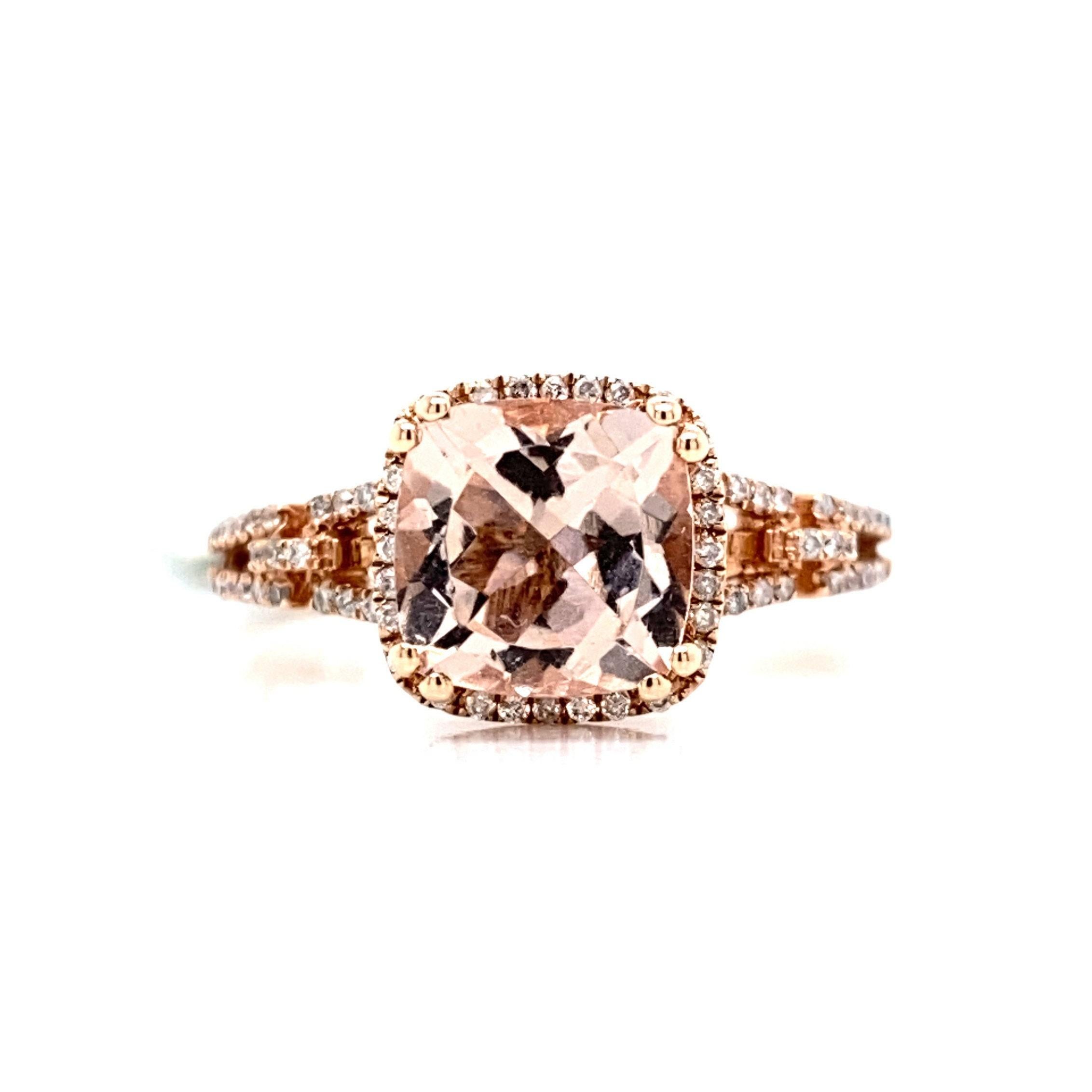Cushion Cut Natural 2.02ct Morganite & Diamond Link Ring For Sale