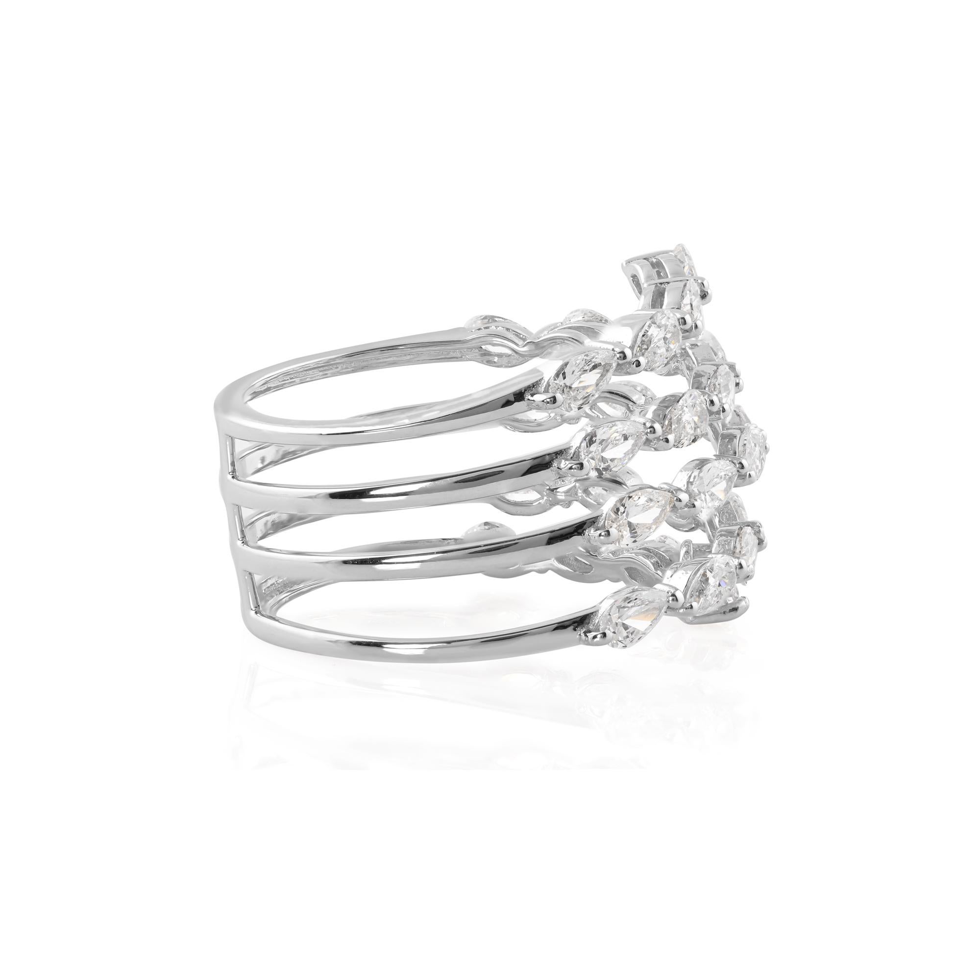 Women's Natural 2.03 Carat Pear Diamond Spiral Ring 14 Karat White Gold Handmade Jewelry For Sale