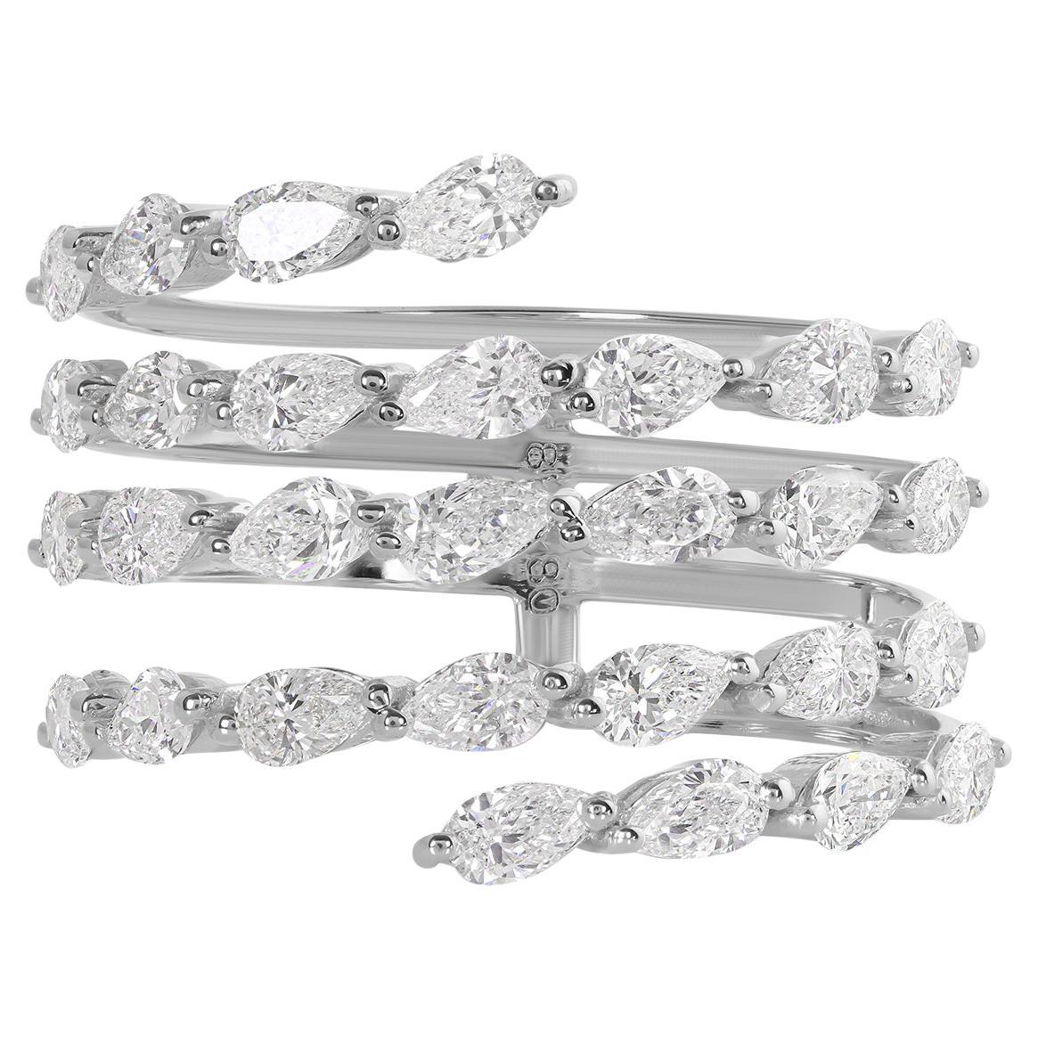 Handgefertigter Spiralring aus 14 Karat Weißgold mit natürlichem 2,03 Karat birnenförmigem Diamanten