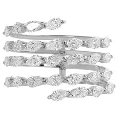 Handgefertigter Spiralring aus 14 Karat Weißgold mit natürlichem 2,03 Karat birnenförmigem Diamanten