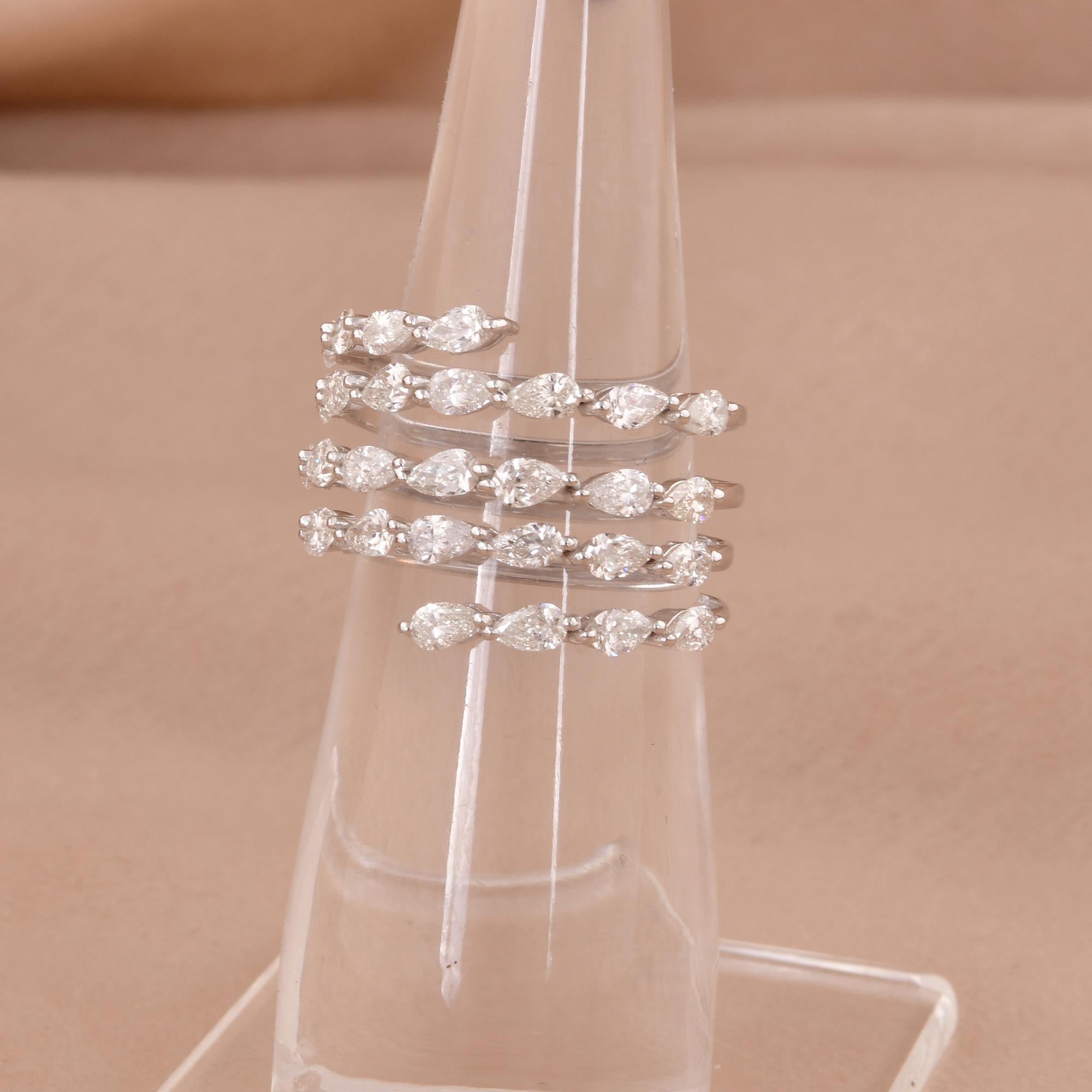 Modern Natural 2.03 Carat Pear Diamond Spiral Ring 18 Karat White Gold Handmade Jewelry For Sale