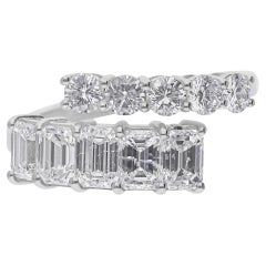 Anillo envolvente de diamantes naturales talla esmeralda redondos SI/H de 2,03 quilates y oro blanco de 18 quilates