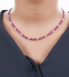 Natural 20.32 Carat Ruby 3.25 Carat Diamond Tennis Necklace 14 Karat White Gold