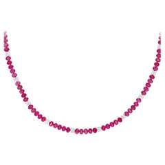 Natural 20.32 Carat Ruby 3.25 Carat Diamond Tennis Necklace 18 Karat White Gold