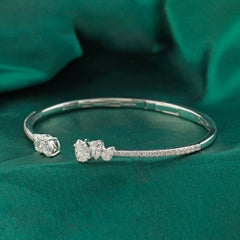 Natural 2.04 Carat Diamond Pave Cuff Bangle Bracelet in 18K White Gold Jewelry