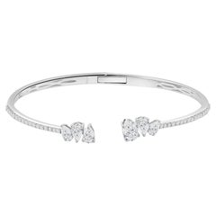 Natural 2.04 Carat Diamond Pave Cuff Bangle Bracelet in 18K White Gold Jewelry