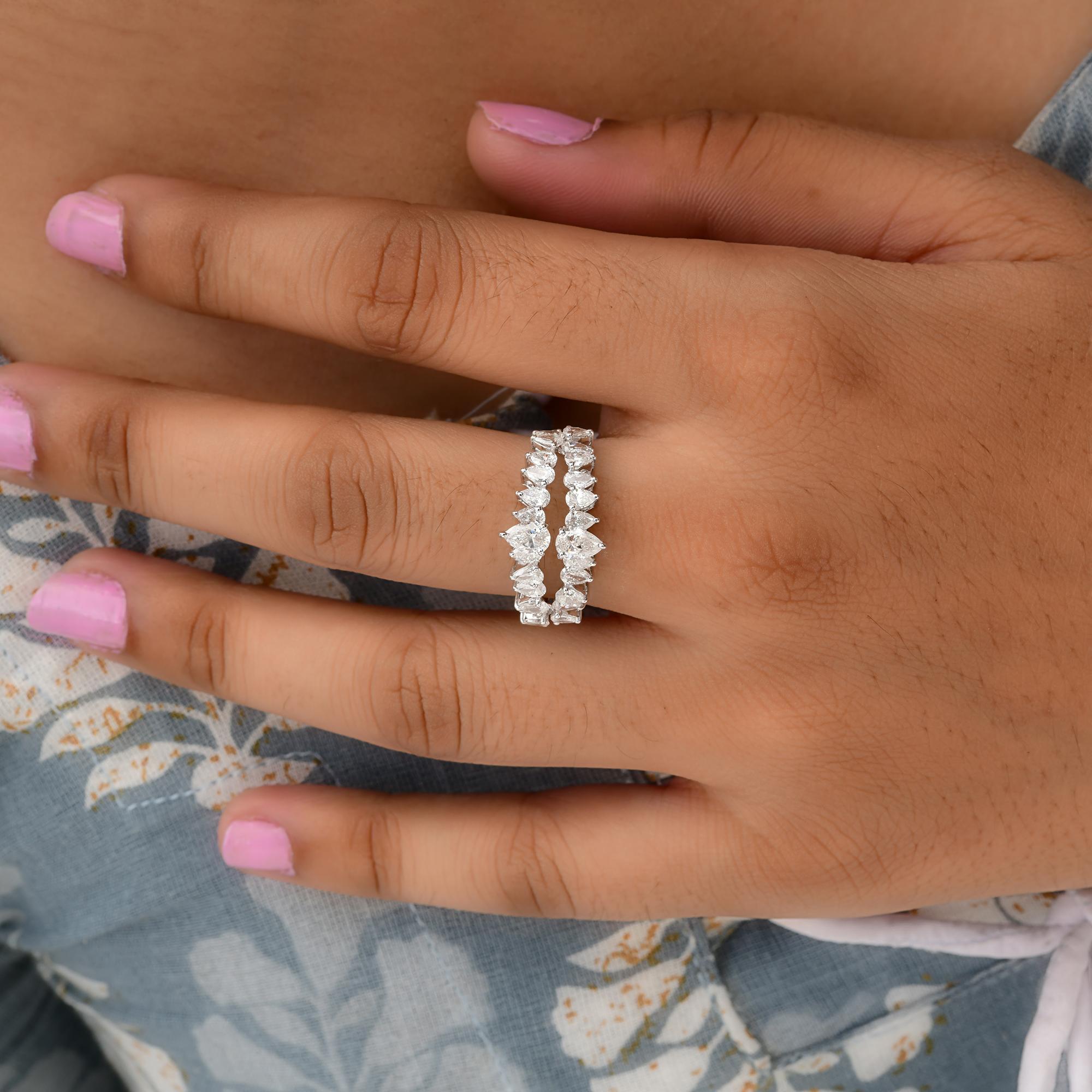 Anillo de diamantes pera natural de 2,04 quilates H/SI de oro macizo blanco de 14 quilates Regalo de joyería fina Moderno en venta