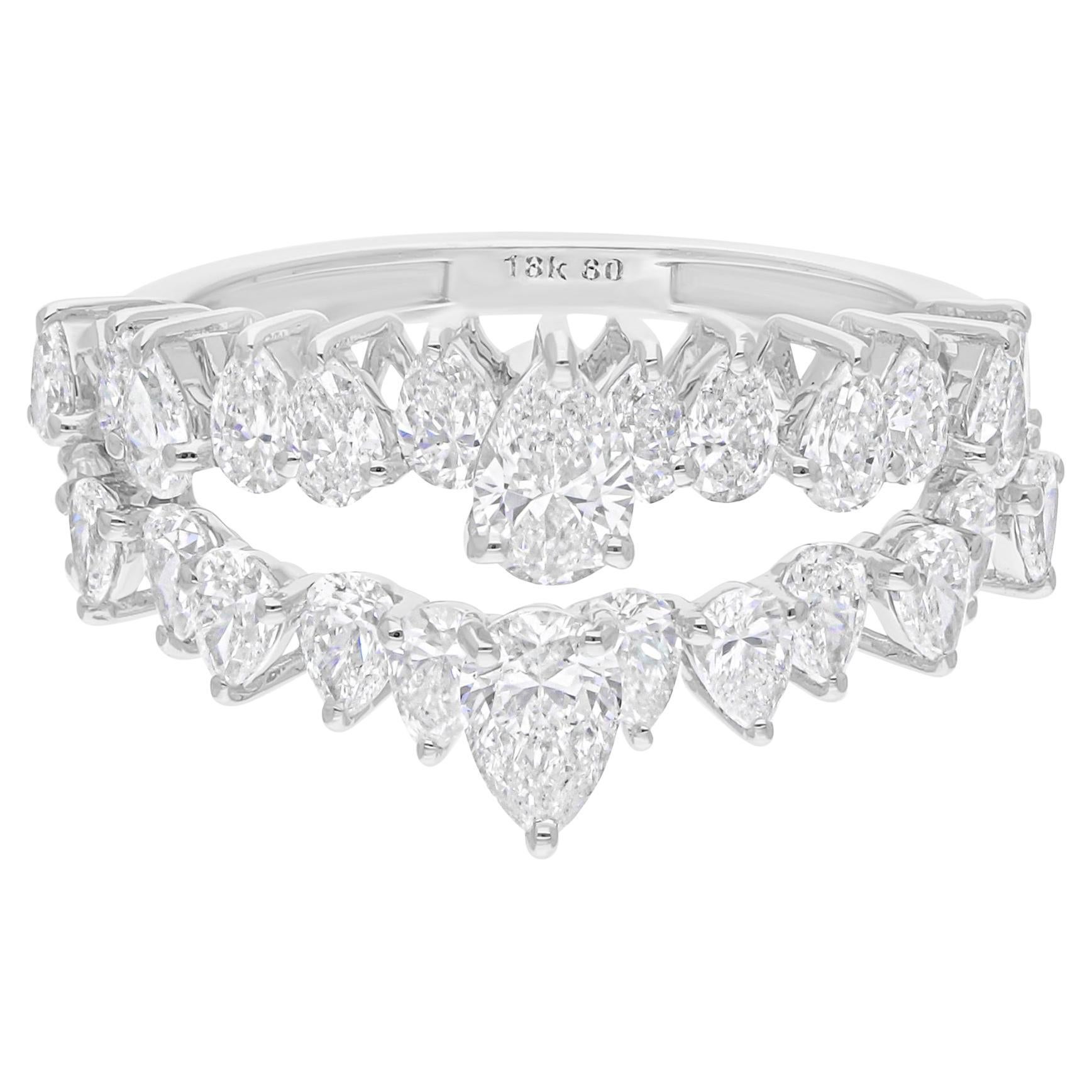 Anillo de diamantes pera natural de 2,04 quilates H/SI de oro blanco macizo de 18 quilates Regalo de joyería fina en venta