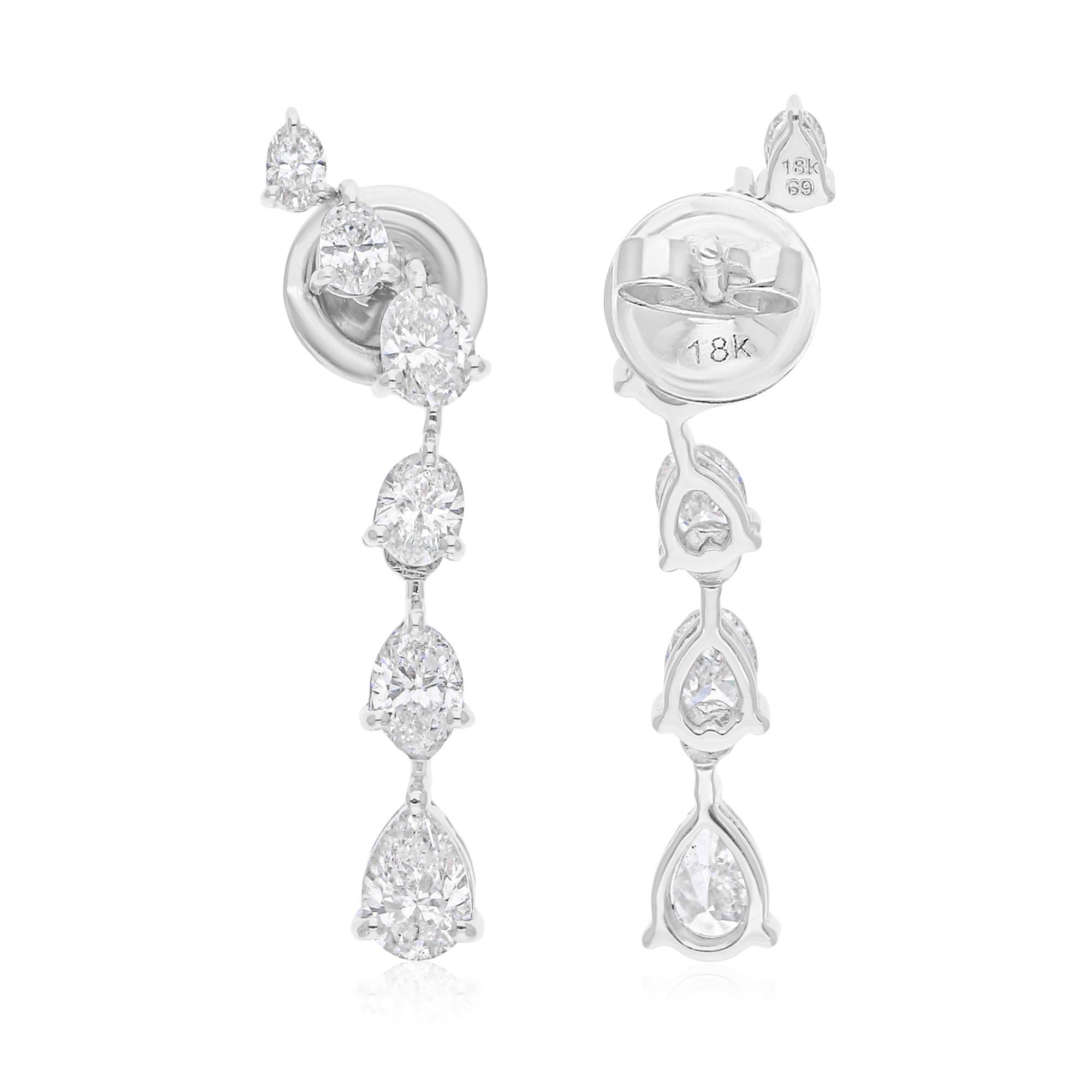 Moderne Boucles d'oreilles en or blanc 18 carats avec diamants naturels de forme ovale SI/H de 2,04 carats en vente