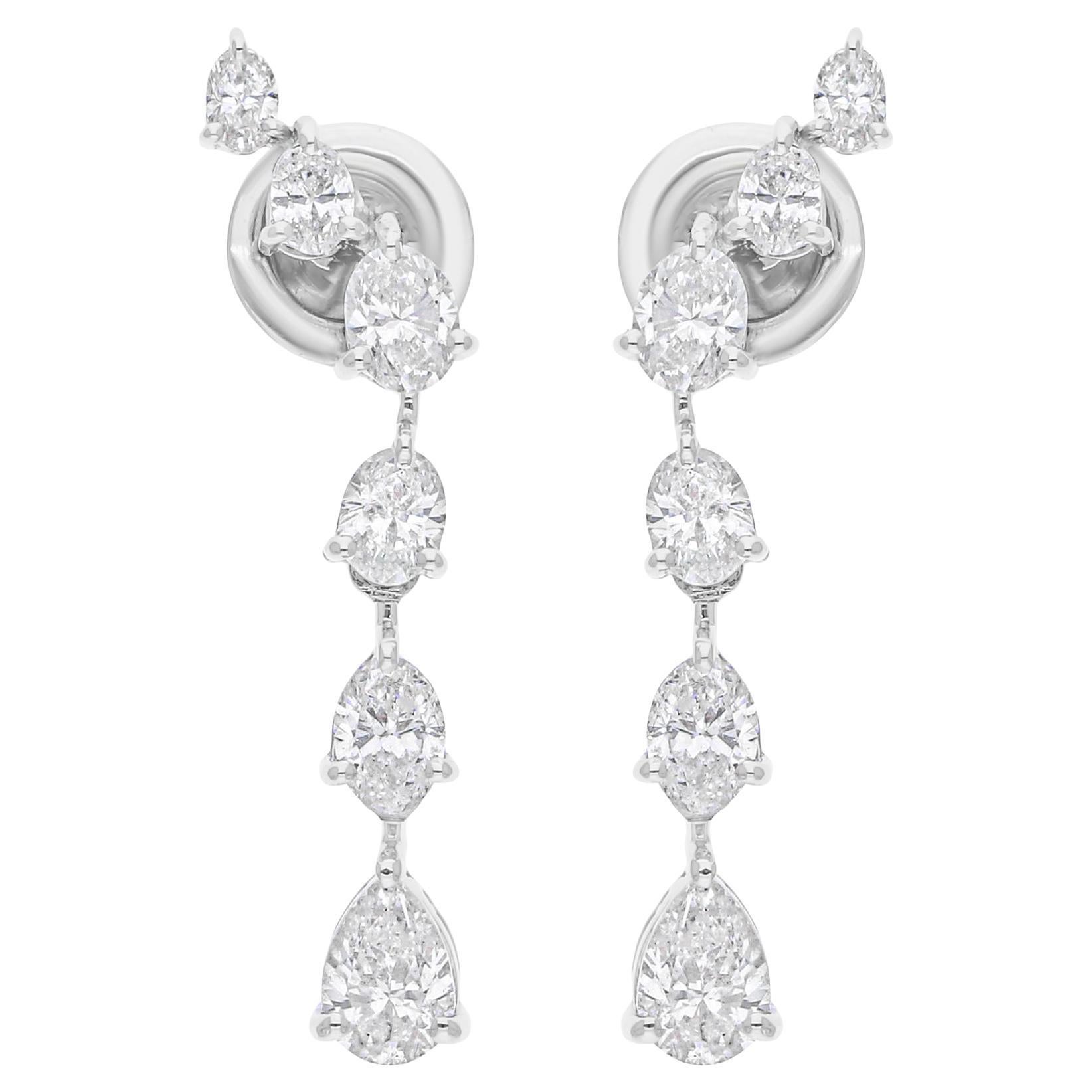 Orecchini di diamanti naturali di forma ovale da 2,04 carati SI/H Gioielli in oro bianco 18 carati