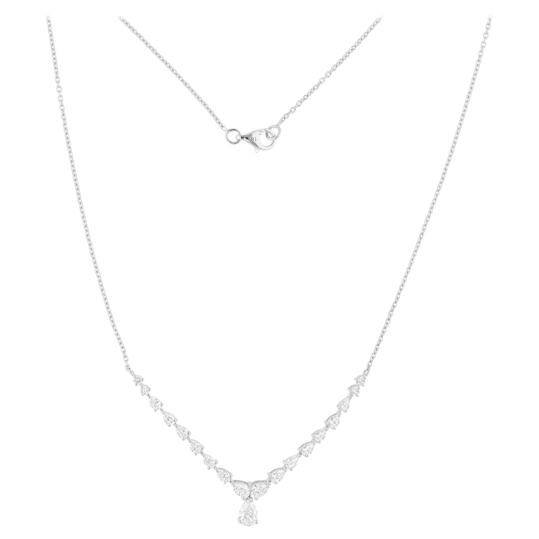 Natural 2.04 Carat SI/H Pear Shape Diamond Necklace 14 Karat White Gold Jewelry