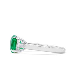 Natural 2.05 Ct. Round-Cut Emerald Three Stone Ring, 18K White Gold