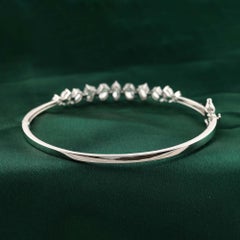 Oval Pear Marquise Real Diamond Hinged Bangle Bracelet 2.06 Ct 18k White Gold