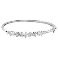 Oval Pear Marquise Real Diamond Hinged Bangle Bracelet 2.06 Ct 18k White Gold