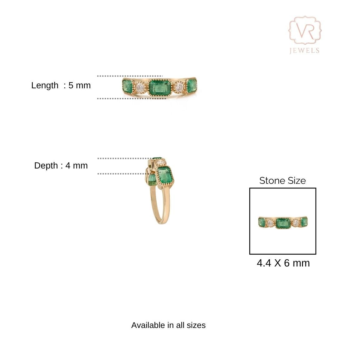 En vente :  Nature 2.07 Ct Octagon Emerald & Diamond Stackable Band Ring in 14K Yellow Gold 15